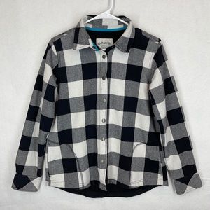 Orvis Shacket Jacket Plaid Fleece Lined Snap Front Pockets